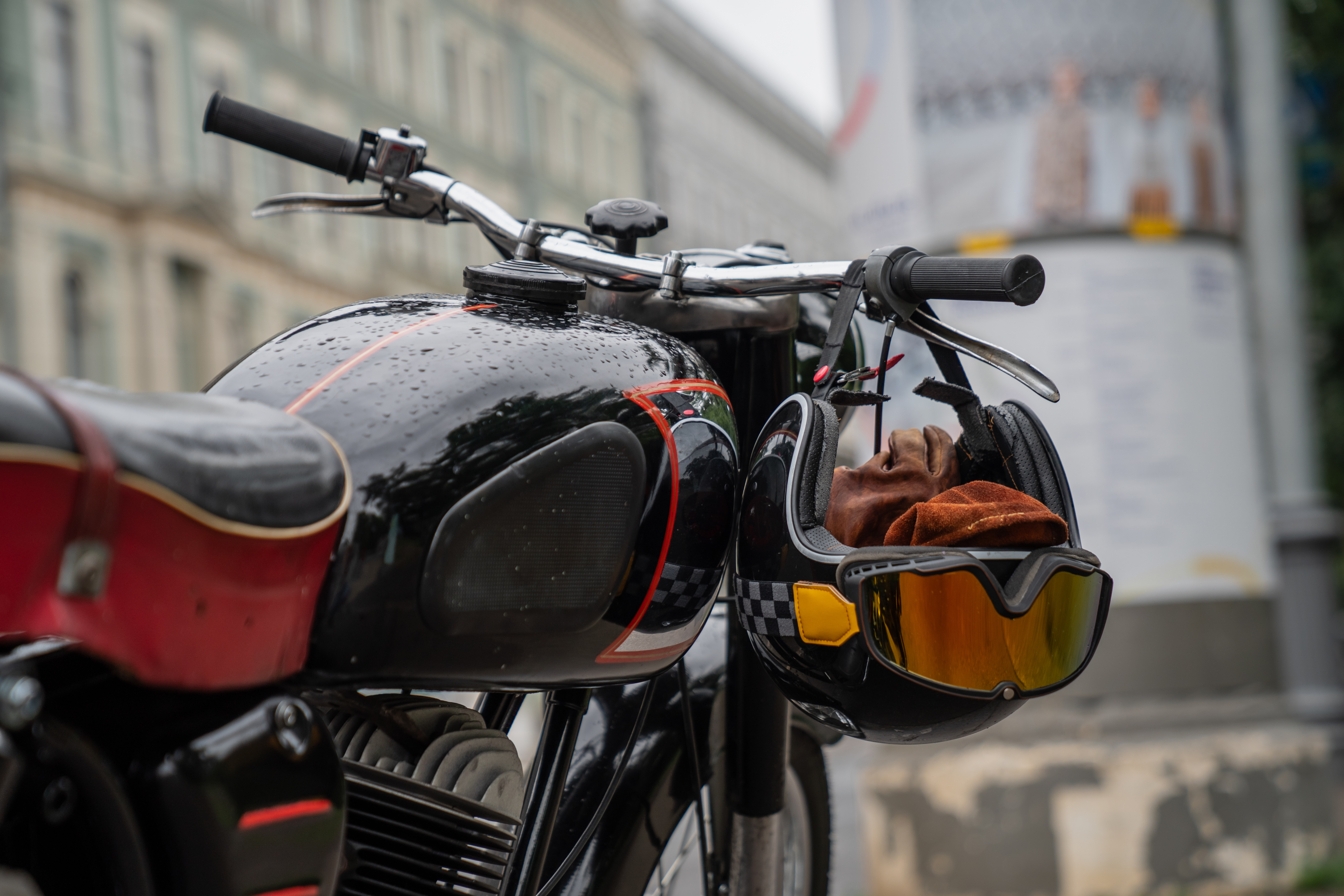 Classic Motorbike And Helmet (1)