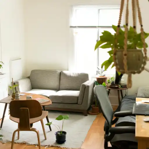 Modern flat living room with computer desk