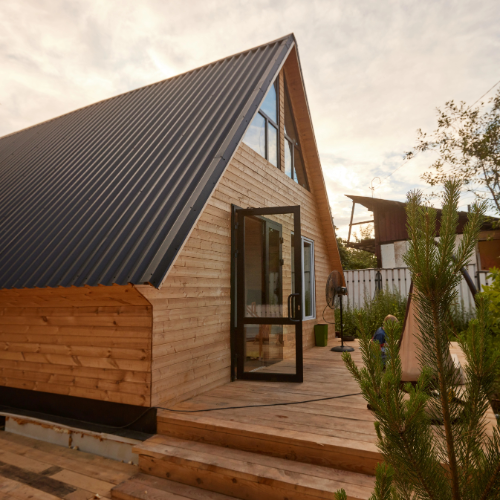 Modern wooden construction house with decking