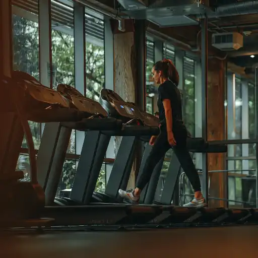 Woman on treadmill recovering from Personal Accident